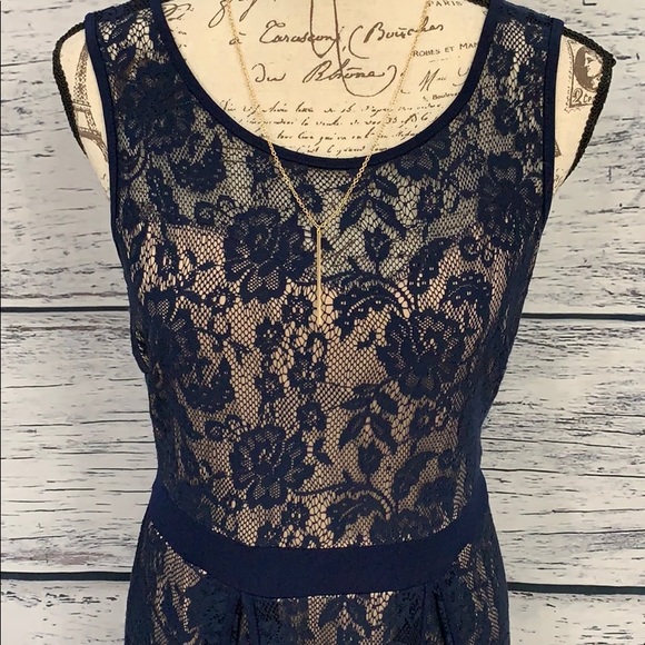 Gorgeous Navy Blue Lace Lined Maxi Dress - Picture 2 of 5
